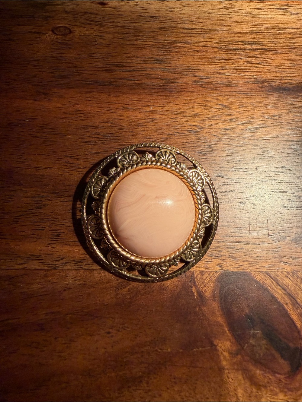 Vintage Ornate Round Pink Brooch